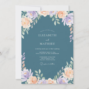 Slate Pale Lilac Peony Wedding Invitation