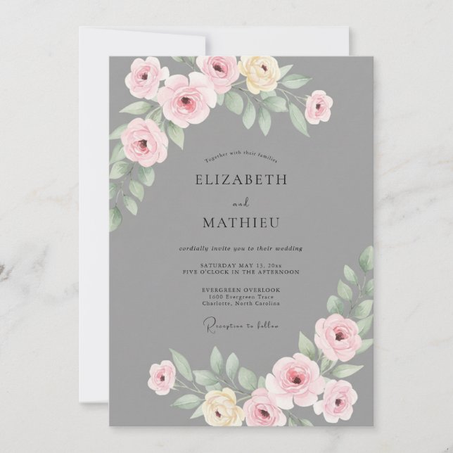 Slate Pastel Leaf Wedding Invitation (Front)