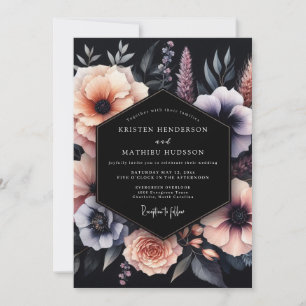 Slate Peach Nocturnal Bloom Wedding Invitation