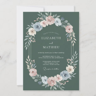 Slate Peach Painted Bloom Wedding Invitation