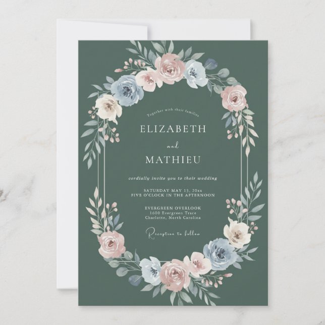 Slate Peach Painted Bloom Wedding Invitation (Front)
