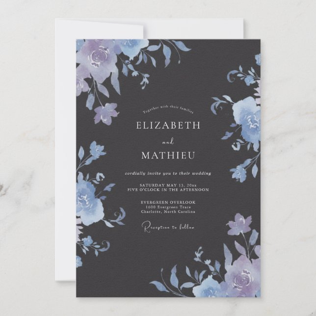Slate Periwinkle Painted Wedding Invitation (Front)