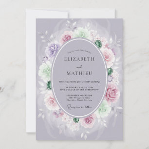 Slate Periwinkle Ranunculus Eucalyptus Wedding Invitation
