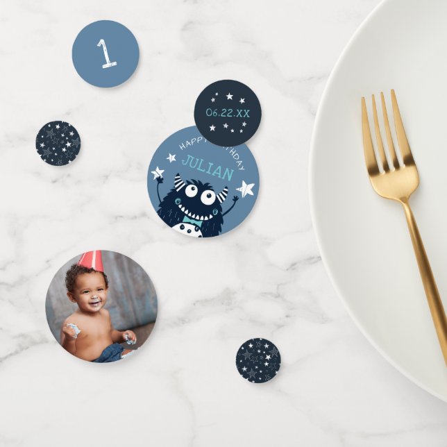 Slate | Personalized Little Monster Birthday Party Confetti (Group)