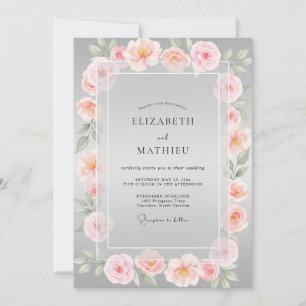 Slate Petal Pink Wreath Wedding Invitation