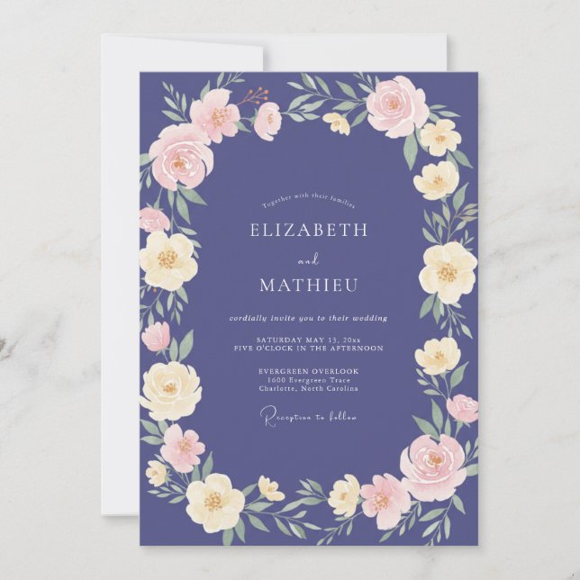 Slate Pink Petal Wedding Invitation (Front)