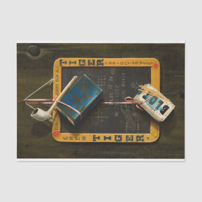 Slate, Pipe, Tobacco, and Box of Matches  Tissue Paper (Front)