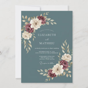 Slate Plum Peony Wedding Invitation