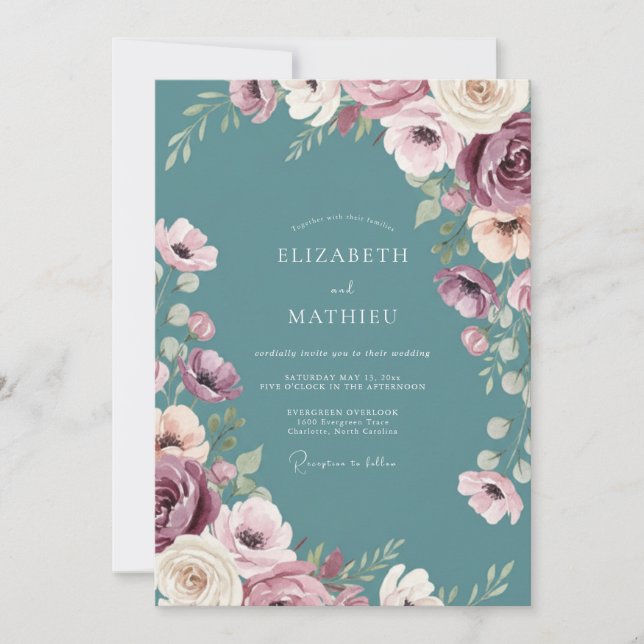Slate Plum Watercolor Wedding Invitation (Front)