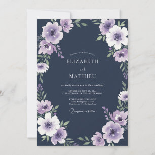 Slate Purple Anemone Wedding Invitation