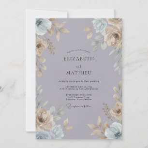 Slate Purple Ranunculus Eucalyptus Wedding Invitation