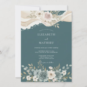 Slate Ranunculus Eucalyptus Wedding Invitation