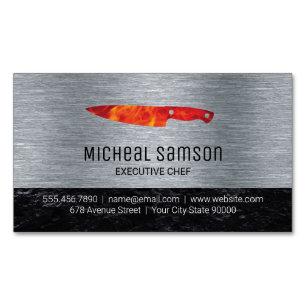 Slate Rock Fire Knife Chef Metallic Magnetic Business Card