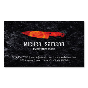 Slate Rock   Fire Knife   Executive Chef Magnetic Business Card