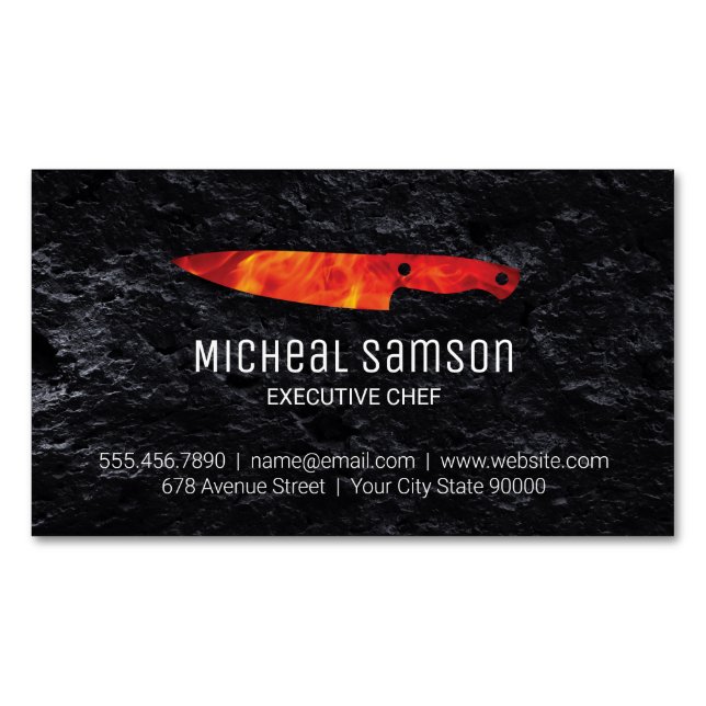 Slate Rock | Fire Knife | Executive Chef Magnetic Business Card (Front)