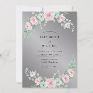 Slate Rose Blush Petal Wedding Invitation