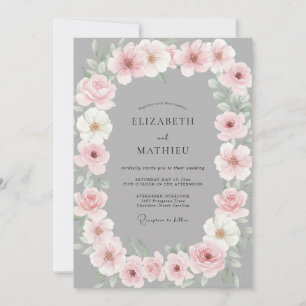 Slate Rose Blush Ranunculus Eucalyptus Wedding Invitation
