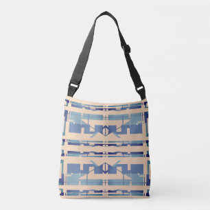 Slate Seafoam on Coral Symmetrical Abstract Design Crossbody Bag