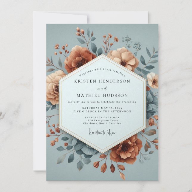 Slate & Sienna Artistic Bloom Wedding Invitation (Front)