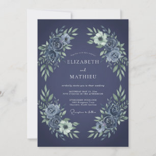 Slate Silver Bloom Wedding Invitation