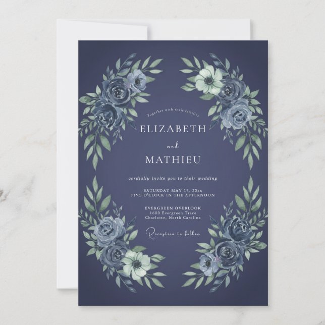 Slate Silver Bloom Wedding Invitation (Front)