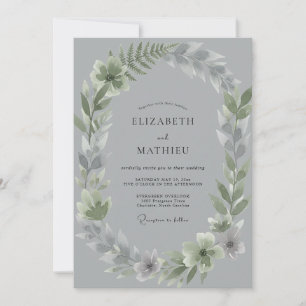 Slate Silver Leaf Wedding Invitation