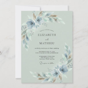 Slate Silver Leafy Wedding Invitation