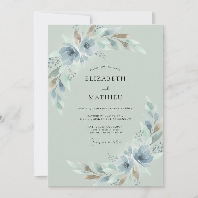Slate Silver Leafy Wedding Invitation (Front)
