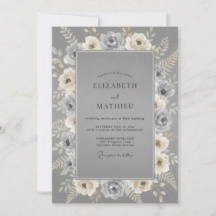Slate Silver Rose Wedding Invitation