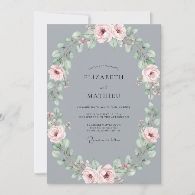 Slate Soft Blush Petal Wedding Invitation (Front)