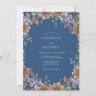 Slate Soft Mauve Peony Wedding Invitation