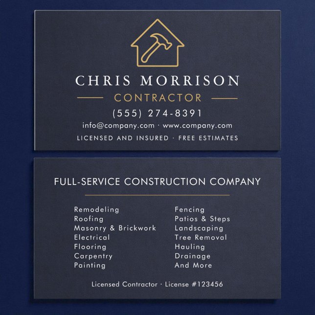 Slate Stone Building Construction Navy Blue   Business Card (Creator Uploaded)