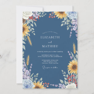 Slate Sunflower Wheat Eucalyptus Wedding Invitation