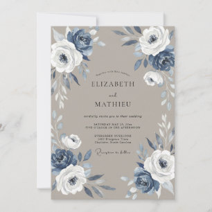 Slate Taupe Leafy Wedding Invitation