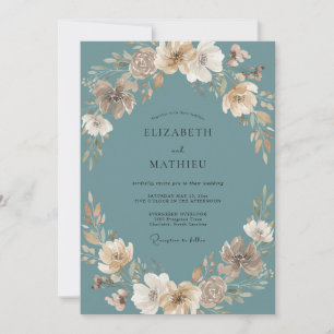 Slate Taupe Wreath Wedding Invitation