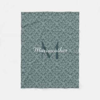 Slate Teal Floral Damask Fleece Blanket