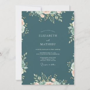 Slate Teal Foliage Eucalyptus Wedding Invitation