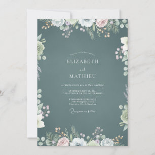 Slate Teal Wildflower Wedding Invitation