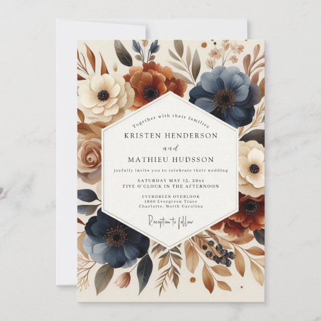 Slate Terracotta Autumnal Wedding Invitation (Front)