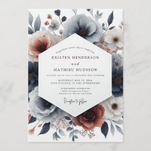 Slate Terracotta Moody Flora Wedding Invitation