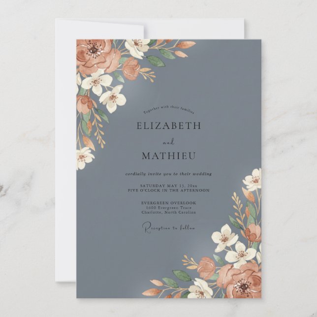 Slate Terracotta Petal Wedding Invitation (Front)