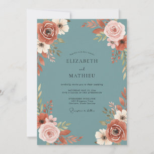 Slate Terracotta Rose Wedding Invitation