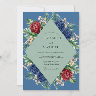 Slate Tropical Protea Eucalyptus Wedding Invitation