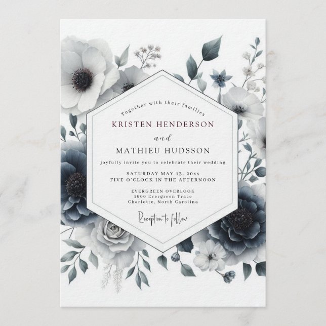 Slate Umbral Anemone Wedding Invitation (Front)