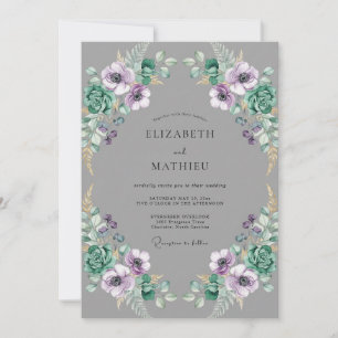 Slate Violet Anemone Wedding Invitation