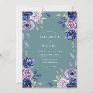 Slate Violet Watercolor Wedding Invitation
