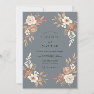 Slate Warm Terracotta Petal Wedding Invitation