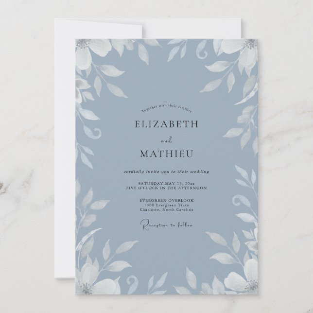 Slate White Foliage Eucalyptus Wedding Invitation (Front)