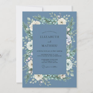 Slate White Leafy Wedding Invitation
