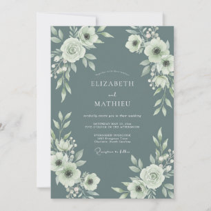 Slate White Petal Wedding Invitation